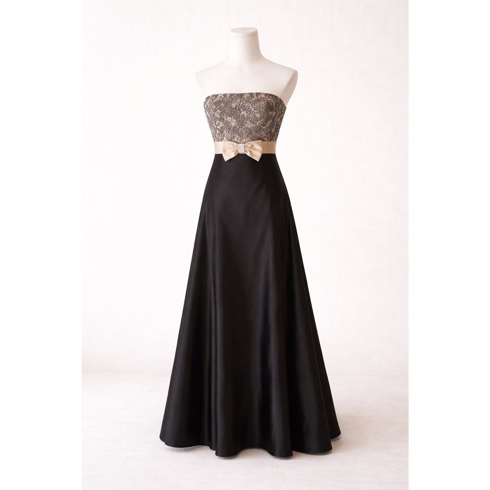 Vtg Jessica McClintock Gunne Sax Strapless Black Satin Lace Gown Prom Dress sz 5